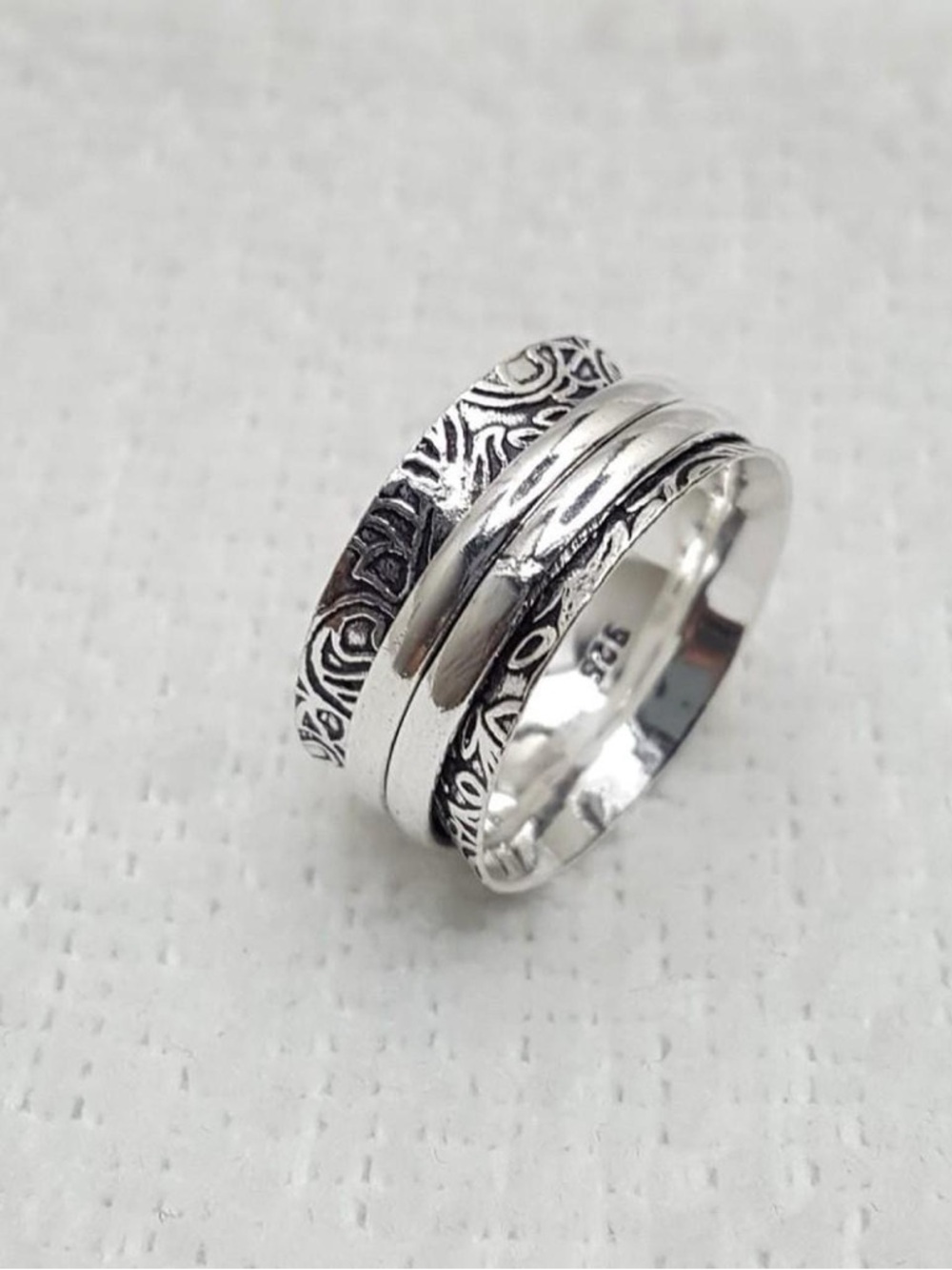 925 Silver Patterned Spinner Ring - Silver
